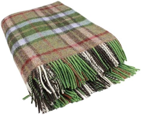 Biddy Murphy Irish Wool Blanket 54" x 72" Fringed 100% Wool Throw Blanket Green Plaid Made in Ireland