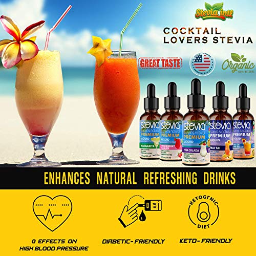 Stevia Intl (Pack of 5) Cocktails Lovers Bundle. Stevia Liquid Drops with 5 Flavors. All Naturally Sweet, Non-Bitter, No Sugar Added, 0 Carb