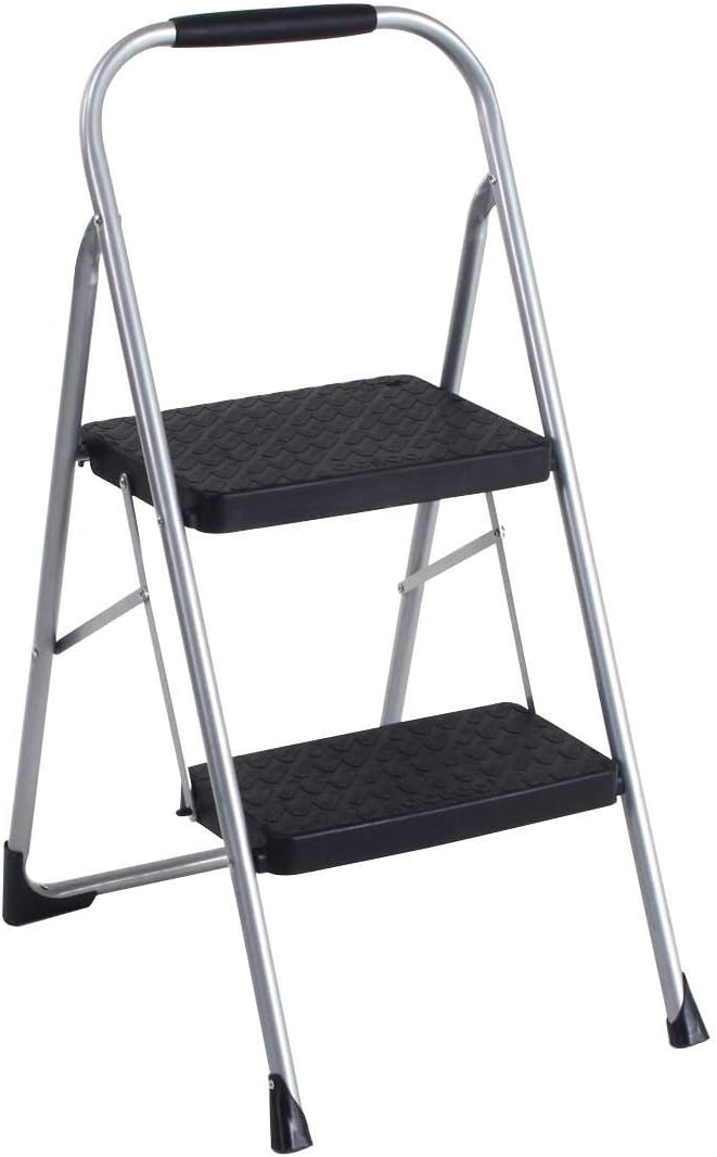 Cosco 11408PBL1E Three Step Big Step Folding Step Stool with Rubber Hand Grip, Grey