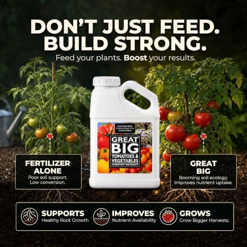 Great Big Tomatoes and Vegetables Liquid Fertilizer Booster - Organic Soil Conditioner, Liquid Compost Extract with Humic Acid, Fertilizer Activator for Big Vegetable Yields, 70 Minerals - 32 Ounce