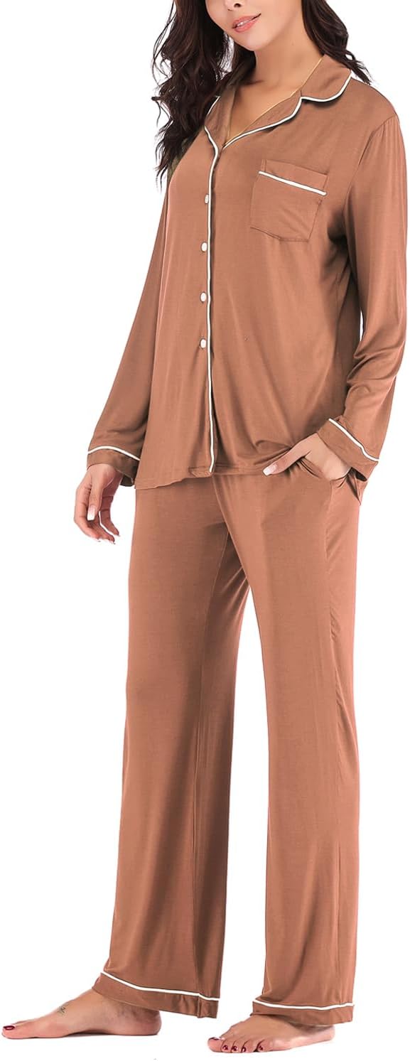 Aamikast Women's Pajama Sets Long Sleeve Button Down Sleepwear Nightwear Soft Pjs Lounge Sets