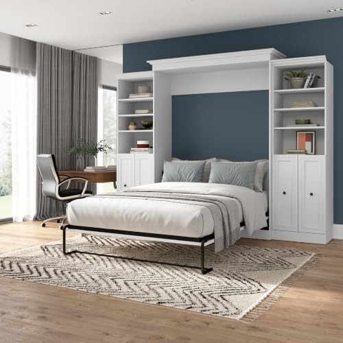 Bestar Versatile Queen Murphy Bed and 2 Closet Organizers with Doors (115W) in White