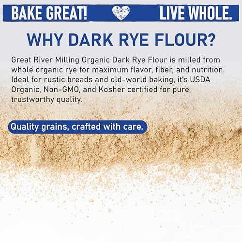 Great River Milling Organic Dark Rye Flour, Whole Grain, 25 lb