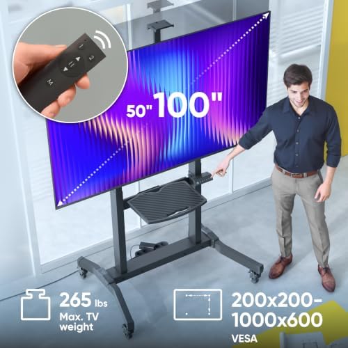 ONKRON Motorized TV Stand 50-100", up to 265 lbs, max VESA 1000x600, Black | Electric TV lift height adjustable 44.5"-63", remote, tilt