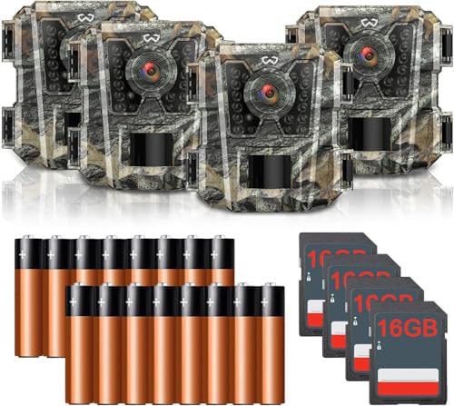 WOSODA Mini Trail Camera 4 Pack 30MP 1080P HD, Game Cam with SD Card