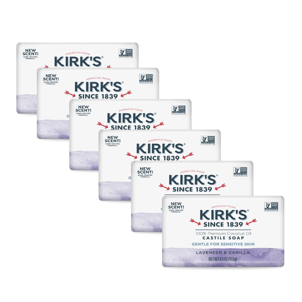 Kirk's Castile Bar Soap, Aloe Vera - Clinically Tested, Safe for Sensitive Skin with Coconut Oil, Vegan and Non-GMO - 4 oz Bars, 6 Pack