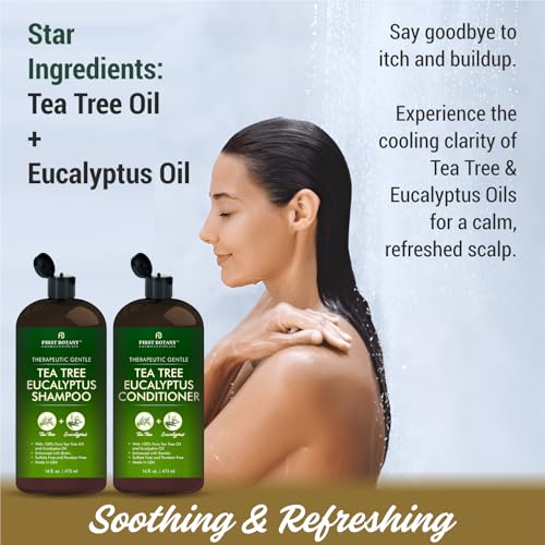 First Botany Tea Tree Mint Shampoo & Conditioner for Men & Women - Pure Tea Tree & Peppermint Oil - Fights Hair Loss, Dandruff, Lice & Itchy Scalp