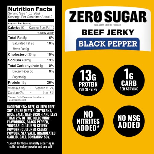 Tillamook Country Smoker Zero Sugar Keto Friendly Beef Jerky, Black Pepper, 2.2 Ounce
