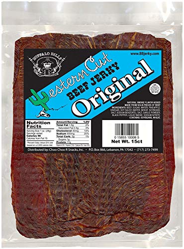 Buffalo Bills 18 Oz Sweet & Spicy Western Cut Beef Jerky, 15 Slabs Per Bag | USDA Inspected, Thin-Sliced, A Little Dry, 100% US Beef , 8" X 4" Slabs, Western-Style Jerky,Protein-Rich Meat Snacks