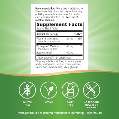 Nature's Way Pycnogenol Tablets, 50 mg per Serving, Vegan, 30 ct | Premium Blend, Promotes Healthy Circulation*, Antioxidant Support*