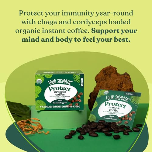 Four Sigmatic Organic Instant Coffee Powder | Mushroom Coffee Instant Mix with Cordyceps, Chaga and Eleuthero for Better Focus and Immune Support | 10 Packets