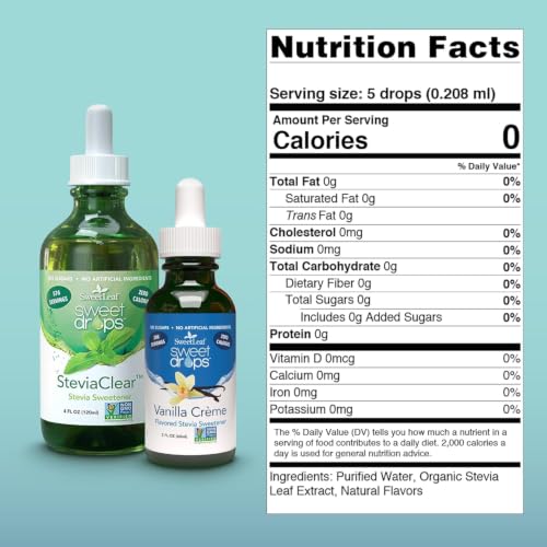 SweetLeaf Stevia Drops Liquid Sweetener, SteviaClear - 4 Fl Oz, Pack of 2 | Unflavored Sweet Drops, Organic Stevia Leaf Extract, Zero Calorie, No Erythritol, Sugar Substitute, With Dropper