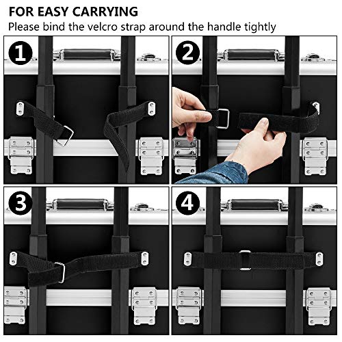 mefeir 3 in 1 Rolling Makeup Train Case, Aluminum Makeup Travel Organizer Cosmetic Case, Cosmetology Display Suitcase on Wheels, Beauty Storage Luggage Lockable w/4 Removable Wheels, Black