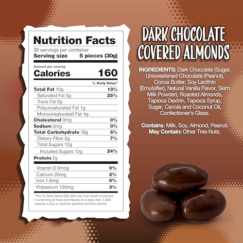 Dark Chocolate Covered Almonds, Classic Chocolate Covered Nuts, 2 Lb Bag