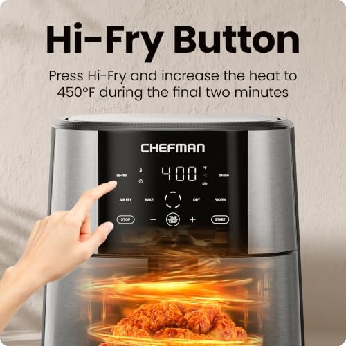 Chefman Air Fryer 8 Qt | TurboFry® 4-in-1 with 450°F Hi-Fry Option for Crispier Results | Bake, Dehydrate