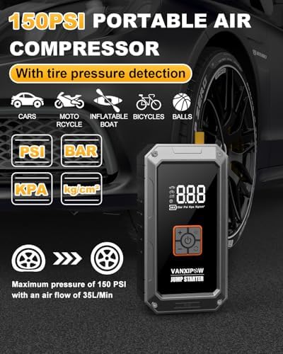 M1 6000A Car Battery Jump Starter with Air Compressor 150PSI (9.0 L Gas/8.0L Diesel), Portable Car Jump Starter Power Pack
