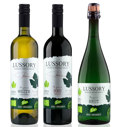 Lussory Organic Merlot Dealcoholized 0.0% Non Alcoholic Wine Red From Spain, Low Calories, Organic, Vegan (750ml, 1 Bottle)