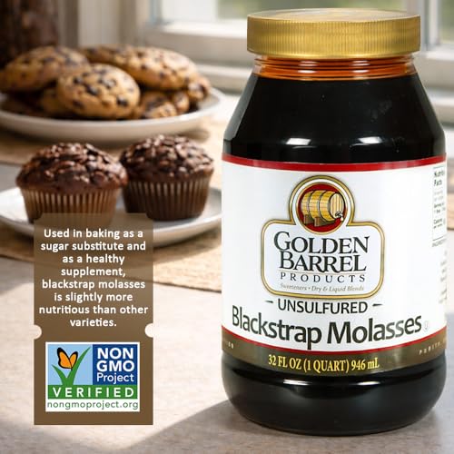 Golden Barrel Unsulfured Blackstrap Molasses, Bulk 128 oz Jug, Rich Robust Molasses for Baking, Cooking & Marinades