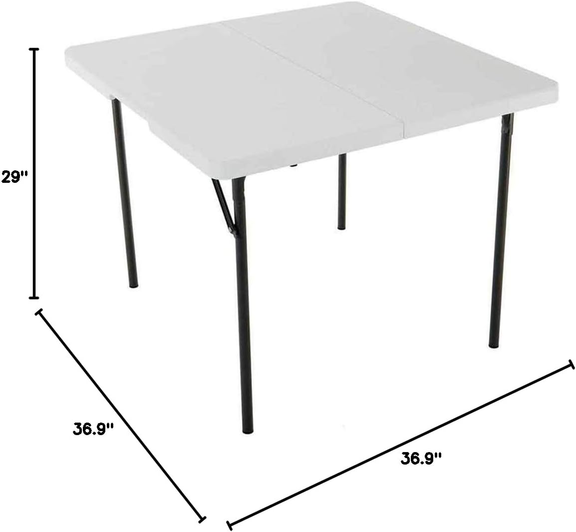 LIFETIME 280228 37-Inch Square Fold-in-Half Table, White Granite Top with Gray Frame