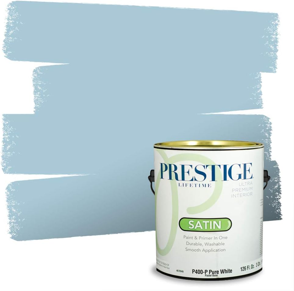 Prestige Paints E400-P-SW6506 Exterior Paint and Primer in One, 1-Gallon, Satin, Comparable Match of Sherwin Williams Vast, 1 Gallon, SW45-Vast Sky