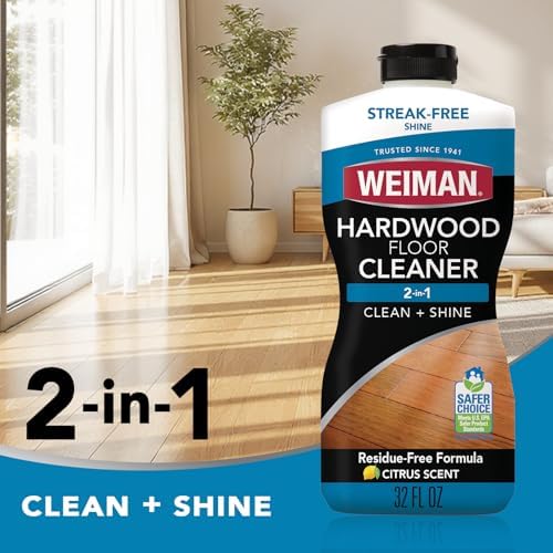 Weiman Hardwood Floor Cleaner for Finished Hardwood, Engineered Flooring, Vinyl & Laminate Surfaces - Streak-Free Shine, No Residue - 32 oz (2 PACK)