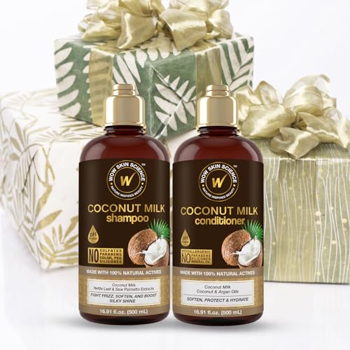 WOW Skin Science Coconut Milk Shampoo and Conditioner Set - Shampoo & Conditioner for Curly Hair - Paraben Sulfate Free - 33.82 Fl Oz