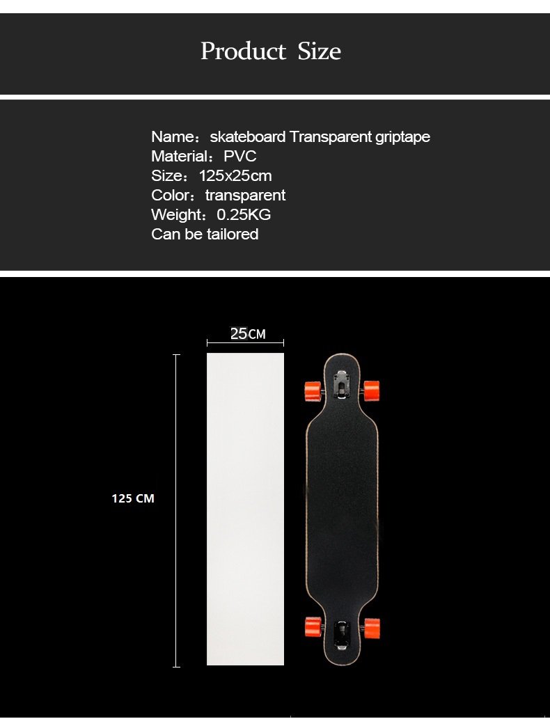 ZUEXT 11" x 50" Clear Skateboard Grip Tape (125x27cm) | Waterproof, Anti Slip Bubble Free, Transparent
