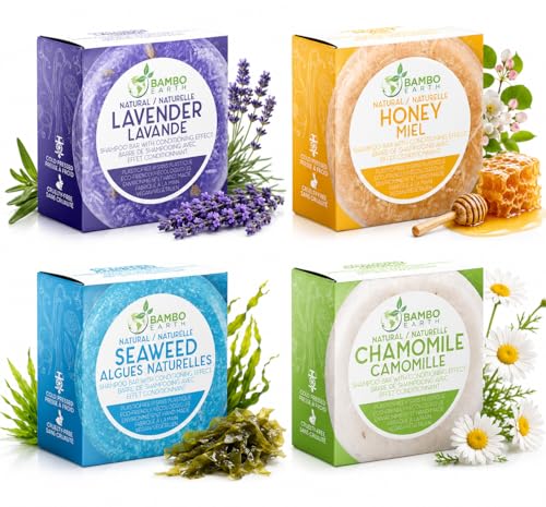 Shampoo Bar with Conditioning Effect - 4 Scent Variety Pack Solid Shampoo Bars for Hair - Cold Pressed, Vegan