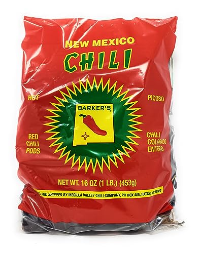 Baker's Barkers Dried Red Chili Pods - Hot, 16 Ounces - Grown in World Famous Chili Region Hatch, NM - No Preservatives, USA Product