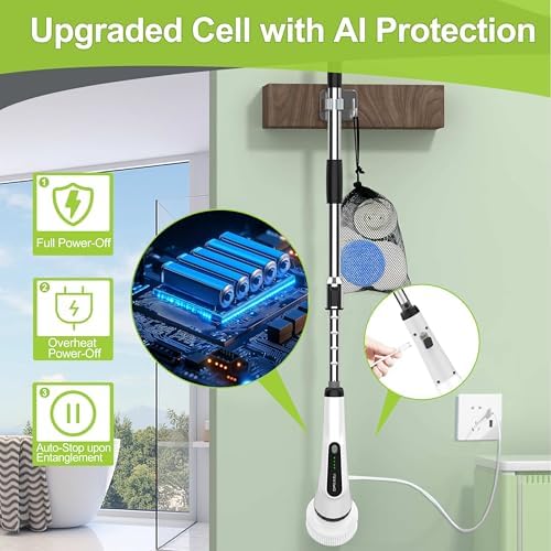 Dreazu Electric Spin Scrubber, 10-in-1 Shower Scrubber & Retractable Long Handle