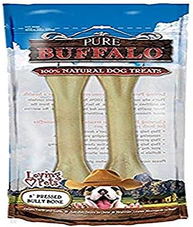 Loving Pets Pure Buffalo 8-Inch Pressed Bully Bone Dog Treat, 2-Pack