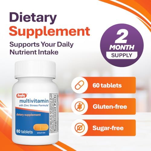 Rugby Multivitamin with Zinc Stress Formula - 60 Count (1-Pack)