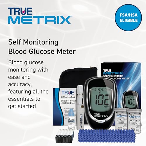 TRUE METRIX AIR Meter Kit, Glucose Monitor, Supplies, Log Book, Solution