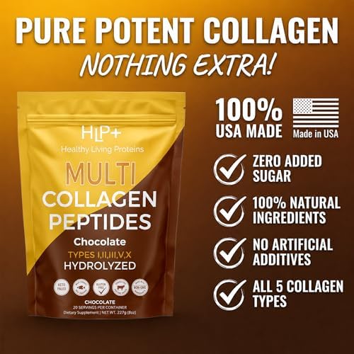 Healthy Living Proteins | Multi Hydrolyzed Collagen Peptides Type I, II, III, V, & X | Grass Fed Bovine, Wild Caught Marine, Free Range Chicken | Gluten Free (Unflavored, 1 Pound (Pack of 1))