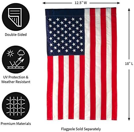 Evergreen American Flag 12x18 Double Sided | Patriotic House Flags For Outside Outdoor | Small American Flag Garden Size | Embroidered Stars and Stripes | USA Residential or Commercial