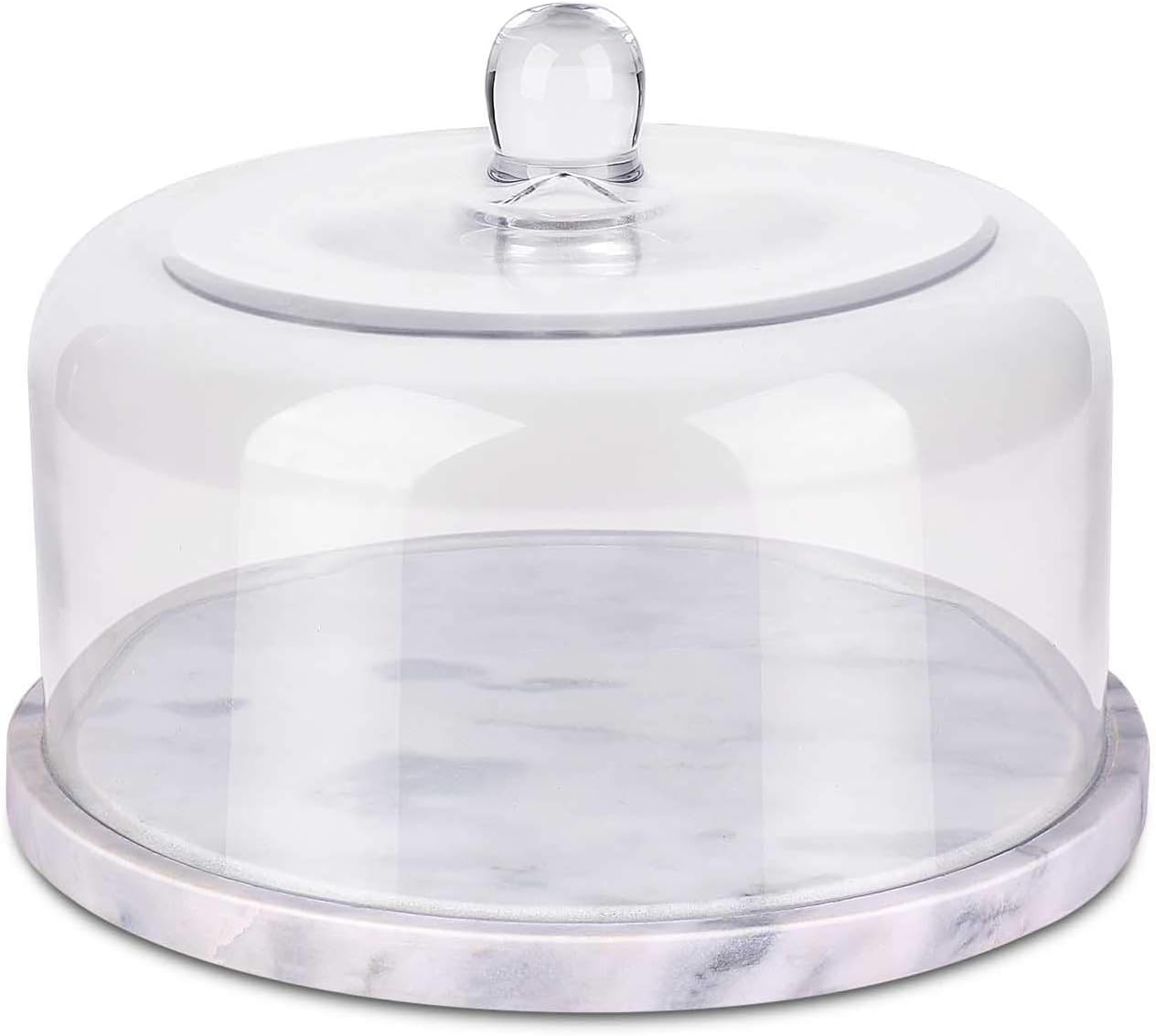 Flexzion Marble Cake Stand with Glass Dome Lid, 8.7-Inch Serving Plate