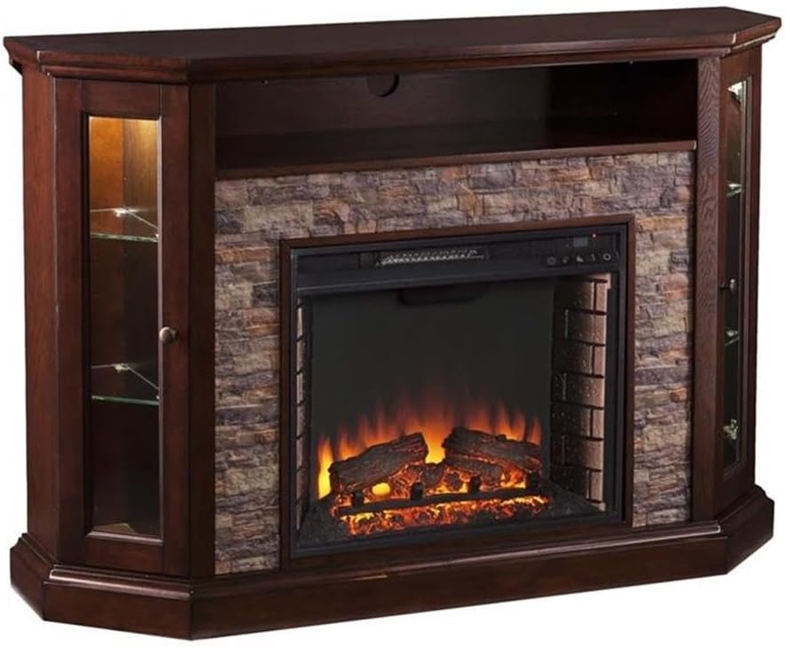 Southern Enterprises Rollins Convertible Corner Infrared Electric Media Fireplace 52" Wide, Espresso Finish and Faux Stone