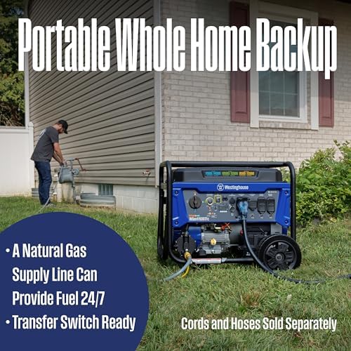 Westinghouse 14500 Peak Watt Tri-Fuel Home Backup Portable Generator, Remote Electric Start, Transfer Switch Ready, Gas, Propane