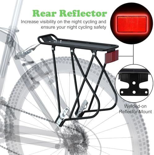 Bike Cargo Rack w/Bungee Cargo Net & Reflective Logo Universal Adjustable Bicycle Rear Luggage Touring Carrier Racks 55lbs Capacity Quick Release