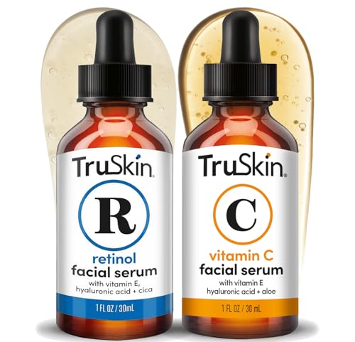 TruSkin Face Serum Duo - Vitamin C Serum & Retinol Serum for Face - AM & PM Anti Aging Skincare Routine - Brightening & Smoothing Facial Serums