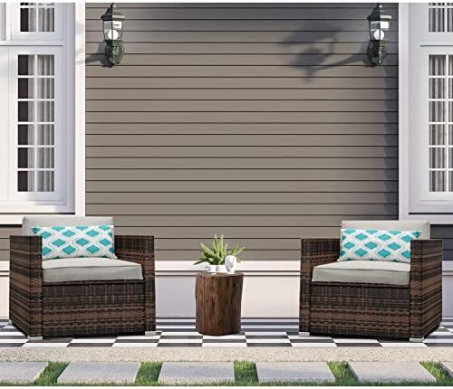 HOMPUS Patio Furniture Armchair, 2 Pieces Rattan Wicker Single Chairs with Outdoor Tree Stump Side Table