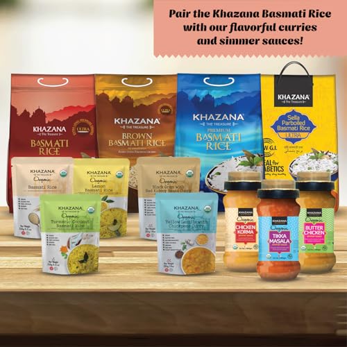 Authentic Extra Long Basmati Rice by Khazana in 10 lb Bag - Aromatic and Flavorful Indian Grain - Non-GMO, Gluten Free, Kosher, Cholesterol Free