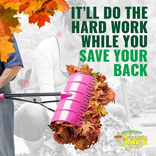 Back Saving Garden Rake ― Leaf Rakes for Gardening ― Leaf Picker Upper ― Heavy Duty Leaves Claw & Rakes Lawns Garden Tool ― Easy Leaf & Grass Grabber Without Bending Over ― Yellow