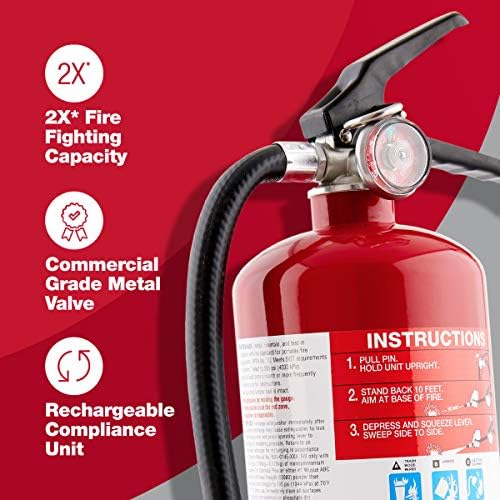 First Alert PRO5 Rechargeable Heavy Duty Plus Fire Extinguisher UL Rated 3-A:40-B:C, Red, 10 lbs | PRO5 Rechargable UL RATED 3-A:40-B:C, Red, 1-Pack
