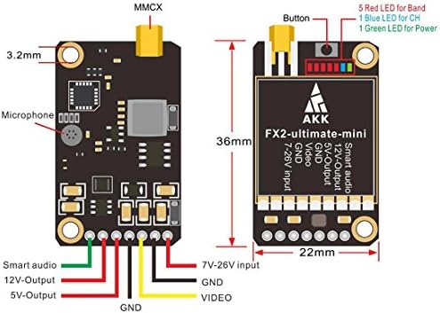 AKK FX2-ultimate-mini(US Version) 5.8GHz 37CH Smart Audio VTX Support OSD Configuring via Betaflight Flight Control Board Long Range FPV Transmitter