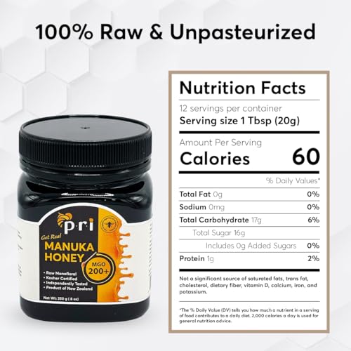 P.R.I Manuka Honey MGO 200+ (500g/1.1lb) | Monofloral Raw New Zealand Honey, Cool‑Processed & 100% Traceable