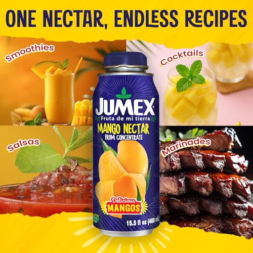 Jumex Mango Nectar Lata Botella - Made with Fresh Fruit Puree - Mango Juice Concentrate for Tropical Fruit Smoothie Mix, Cocktail Mixers & Kids Beverages - 15.5oz, 12 Pack Resealable Juice Bottles