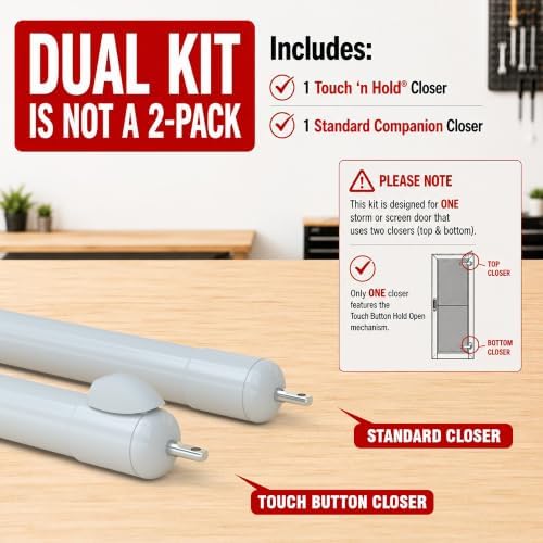GREENSTAR Touch 'n Hold Smooth - Dual Door Closer System - Heavy Duty - for (Medium and Heavy Weight) Storm, Screen, & Security Doors - New Doors or Replacement for Previous Units (White)