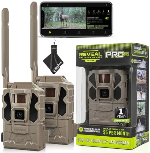 TACTACAM Reveal Pro 3.0 Cellular Trail Camera - Multi-Cellular Network, GPS, 2" LCD, No-Glow IR, Wi-Fi Enabled, HD Photos & 1080p Videos, Fast Trigger with Cleaning Cloth (2PK)
