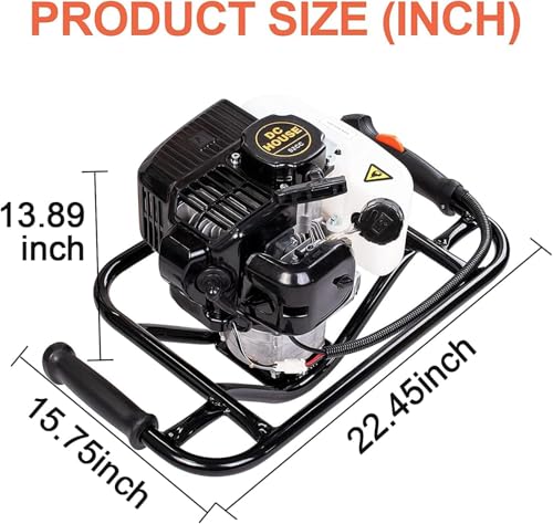 DC HOUSE 52cc 1800W Gas Powered Earth Auger EPA Certified Post Hole Digger, with 3 Drill Bits 4" 6" 8" and 3 Extension Rods 8" 12" 20"